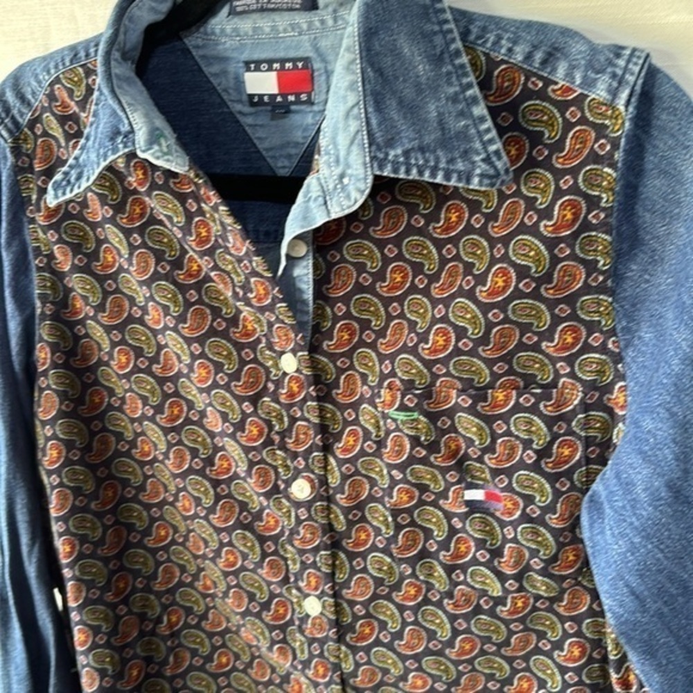 Vintage Tommy Jeans denim and paisley top sz 10